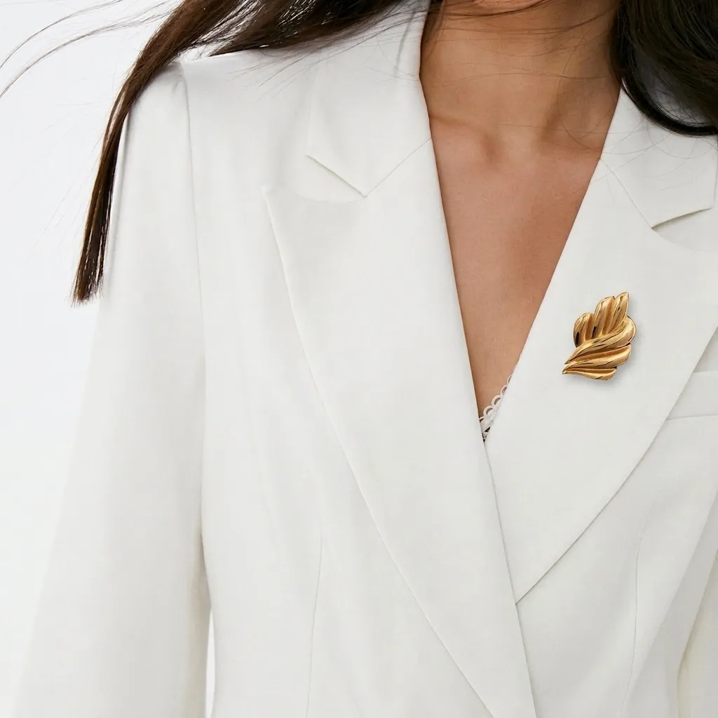 Elegante Spilla A Foglia Acciaio Inossidabile Placcato Oro Spilla Di Sicurezza Per Donna Completo Da Lavoro Accessori