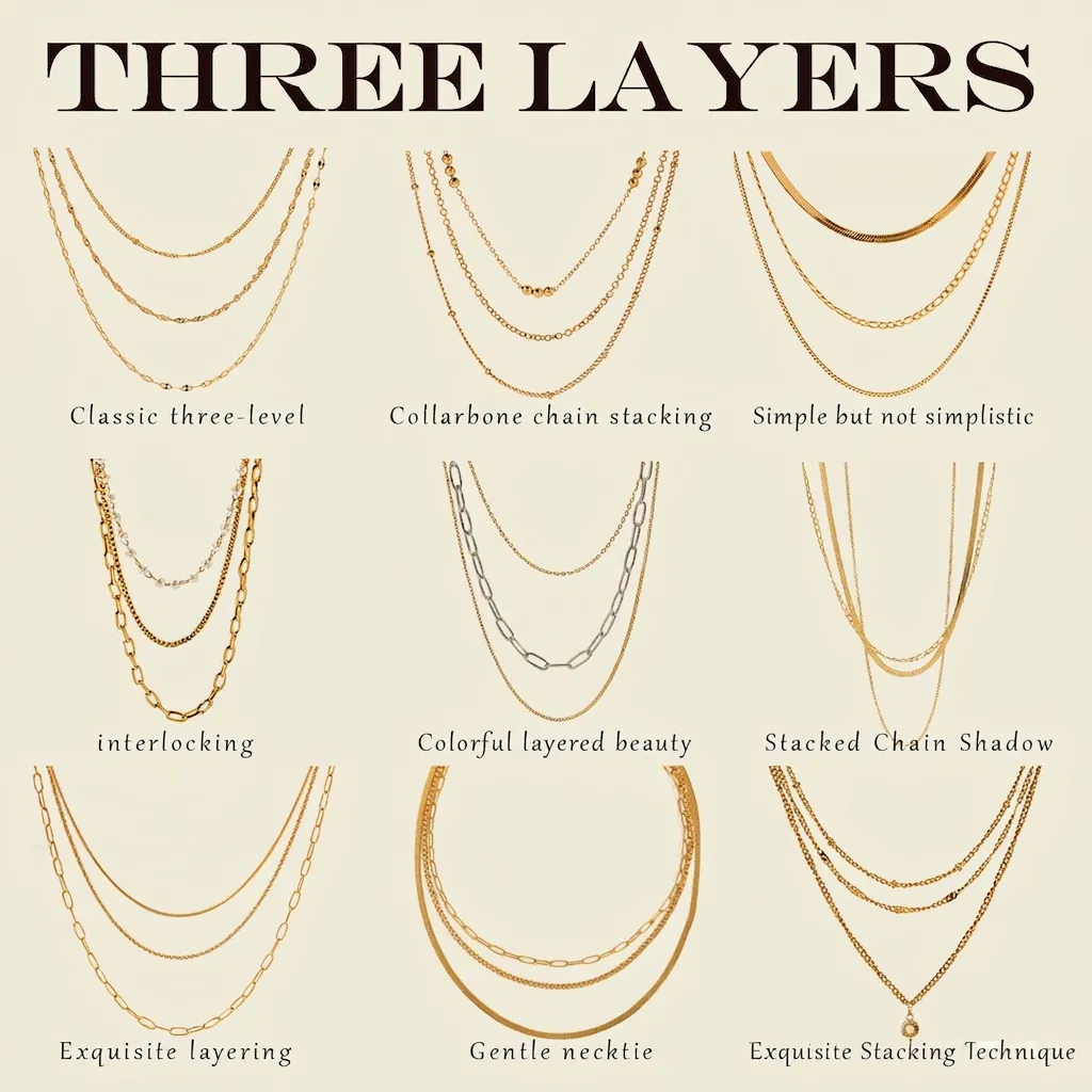 Multilayer Stackable Necklace Stainless Steel Waterproof Hypoallergenic Fashion Jewelry Geometric Chain For Women