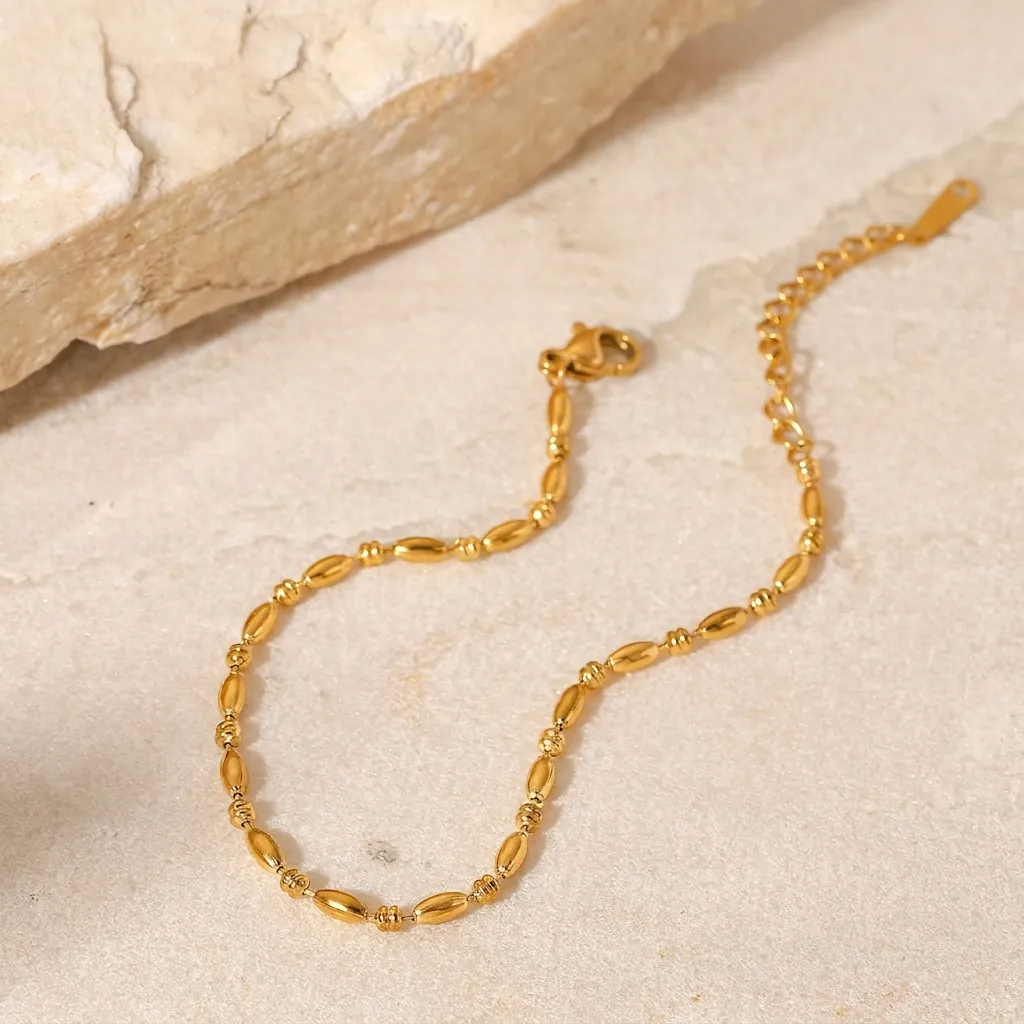 Stainless Steel Bracelet For Women 18K Gold Plated Oval Bead Chain Elegant Minimalist Ins Style Jewelry