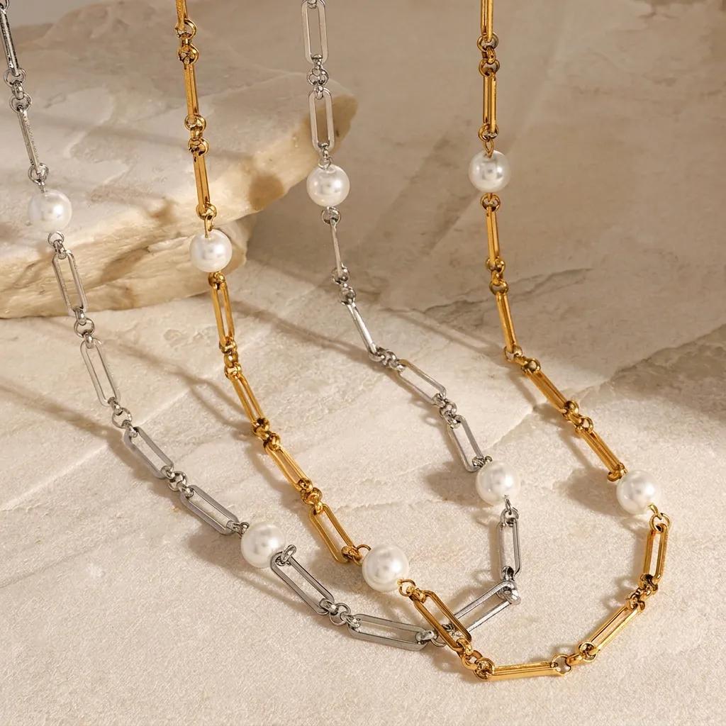 Collana In Acciaio Inossidabile Con Künstliche Perle Barocche Catena A Graffetta Retro Minimalista Elegante Gioielli Da Donna