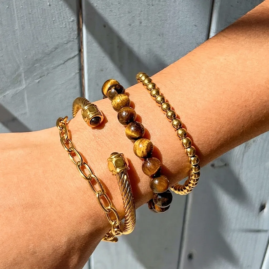 Bracelets En Acier Inoxydable Pierre Naturelle Améthyste Oeil De Tigre Künstliche Perle Superposés Imperméable Bijoux Femmes