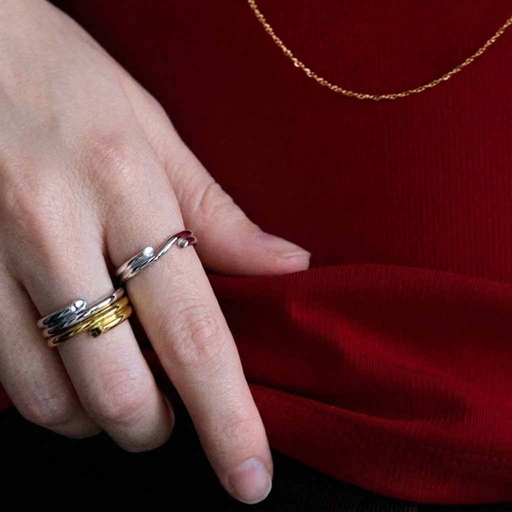Bague En Acier Inoxydable Pour Femme Chevauchement Onde Géométrique Ouverte Réglable Imperméable Hypoallergénique Bijoux
