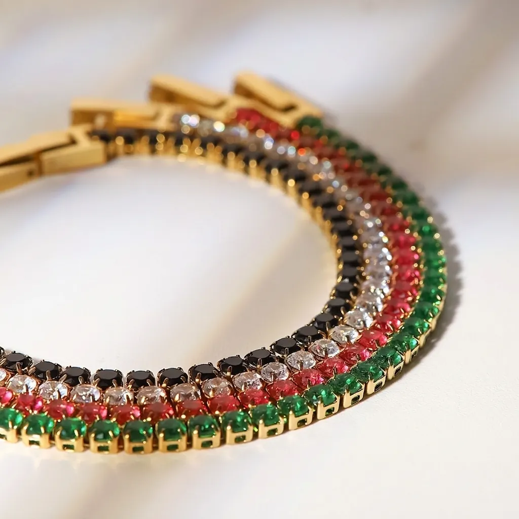 Bracelet Tennis Pour Femme Plaque Or 14K Acier Inoxydable Zircone Cubique Sertissage Griffes Style Retro Elegant