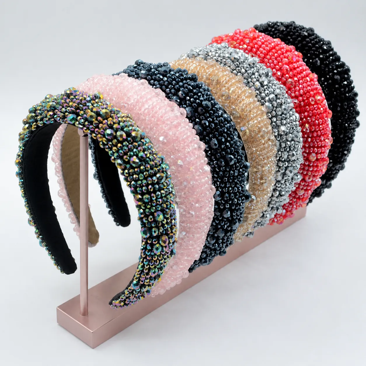 Barock Gepolstertes Stirnband Kristall Strass Perlen Breit Dick Haarreif Samtfutter Mode Kopfschmuck Für Damen