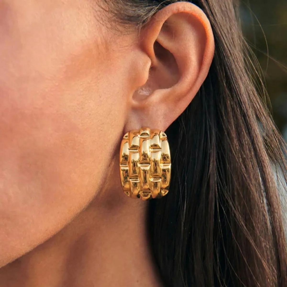 Boucles d'oreilles Géométriques Vintage Tissées Pour Femmes Acier Inoxydable Plaqué Or 18K Imperméable Hypoallergénique