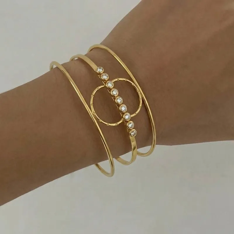 Geometrischer Hohl Linie Armreif 18K Vergoldet Edelstahl Zirkon Hypoallergen Verstellbar Offen Schmuck