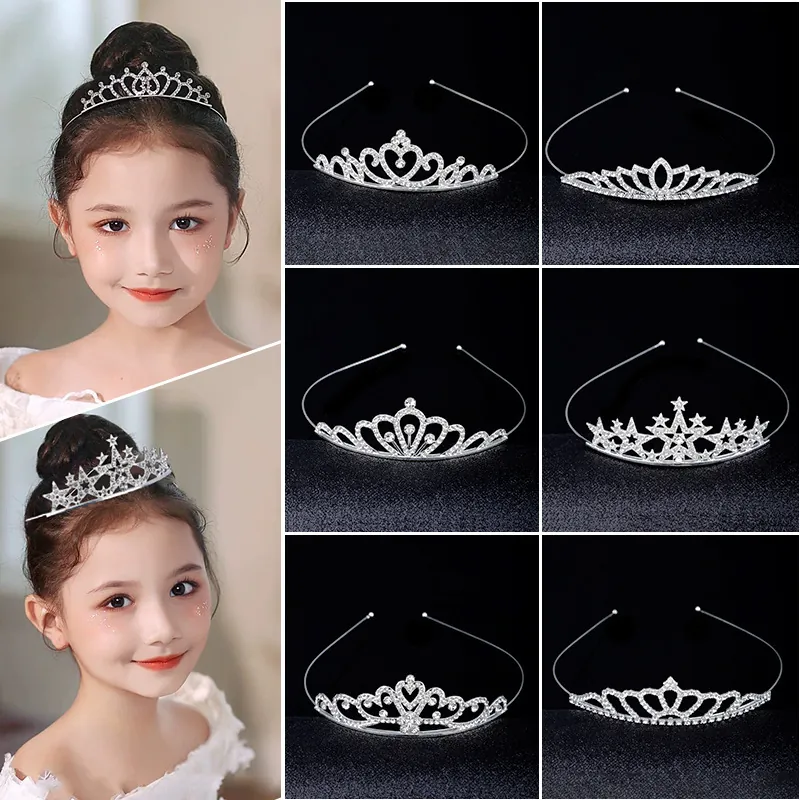 Prinzessin Tiara Krone Stirnband Versilberte Legierung Strass Kristall Herz Design Mädchen Party Aufführung Festival
