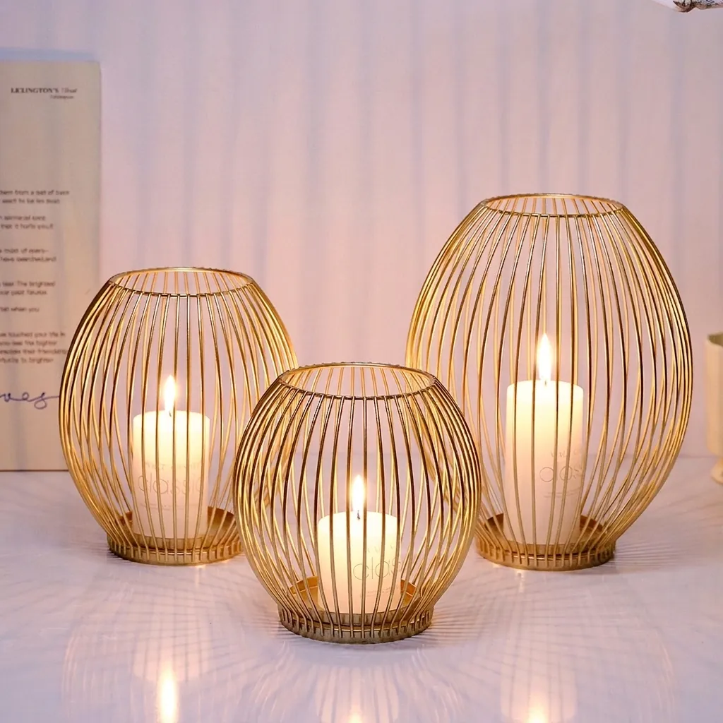 Nordic Hollow Iron Candlestick Metal Lantern Candle Holder Geometric Desktop Decor Centerpiece For Wedding Home Party