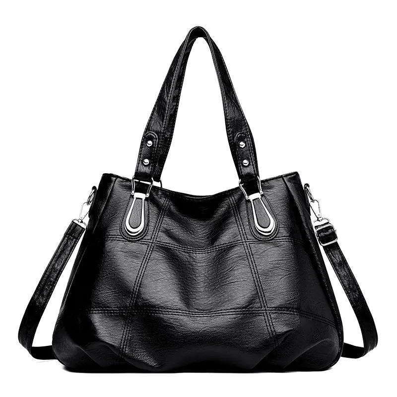 Large Capacity Women PU Leather Tote Bag Checkered Stitching Shoulder Bag With Adjustable Strap Casual Handbag For Work