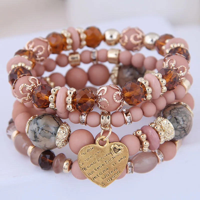Böhmisches Mehrlagiges Perlenarmband Für Damen Mit Legierung Herzanhänger Und Lebensbaum Vintage Perlen Handgelenk Schmuck Geschenk