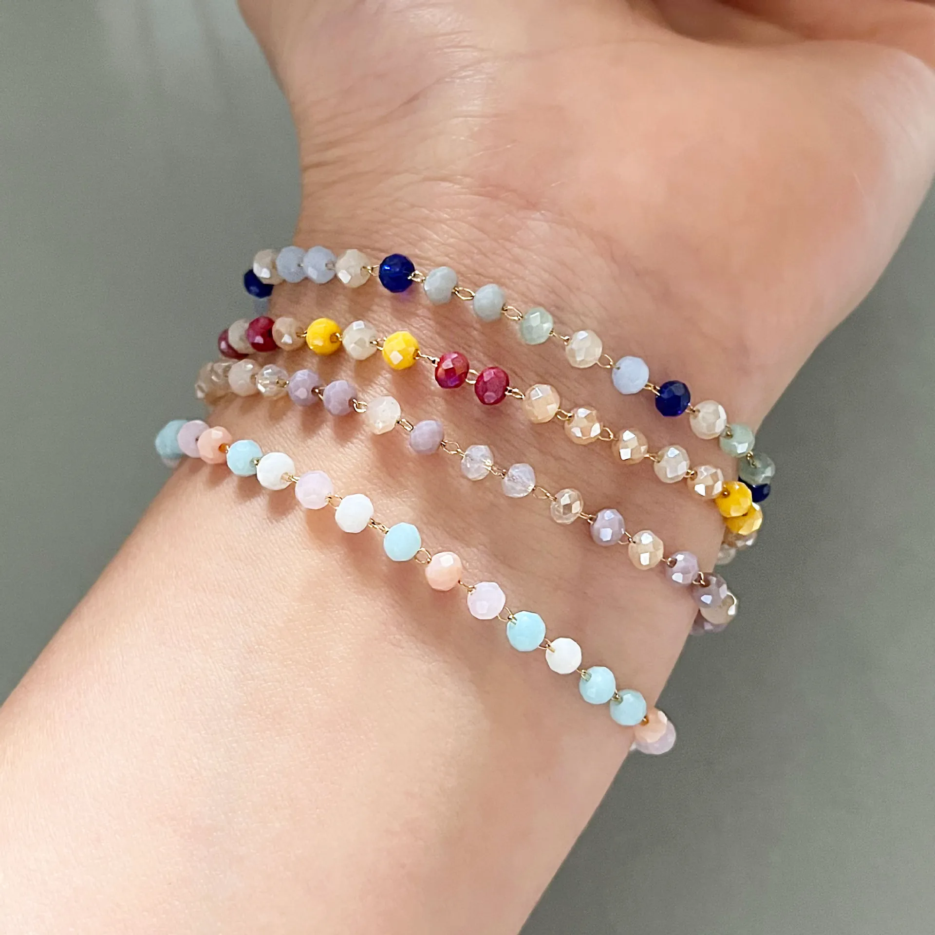 Handmade Colorful Beaded Bracelet Stainless Steel 18k Gold Plated Bohemian Faceted Crystal Beaded Bracelet For Women Jewelry