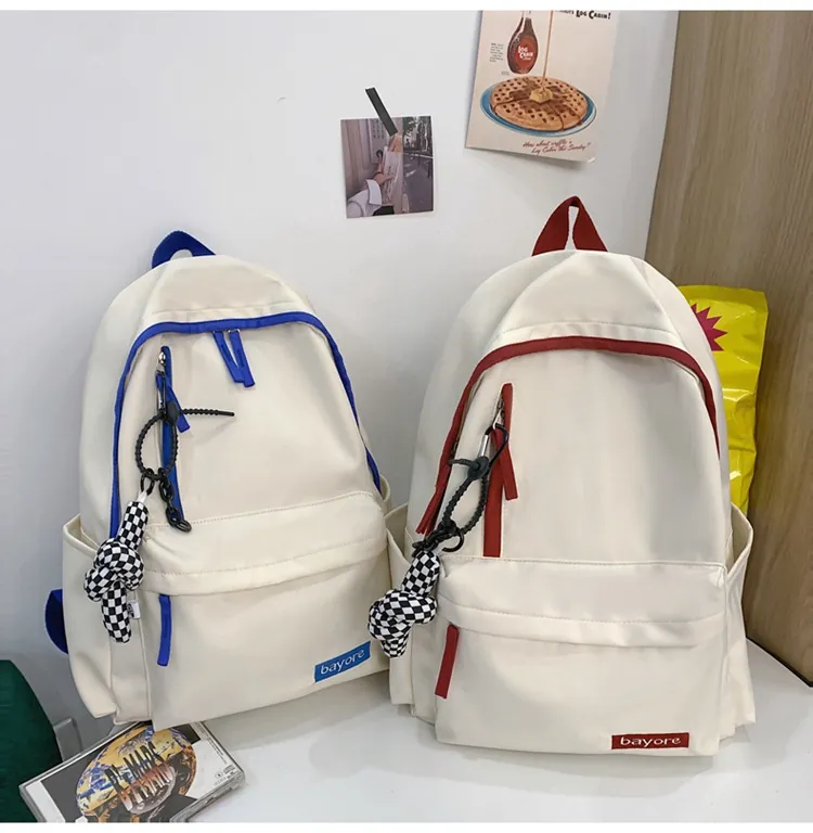 Sac À Dos Étudiant En Nylon Style Japonais Grande Capacité Couleurs Contrastées Sac D'École Décontracté Avec Pendentif