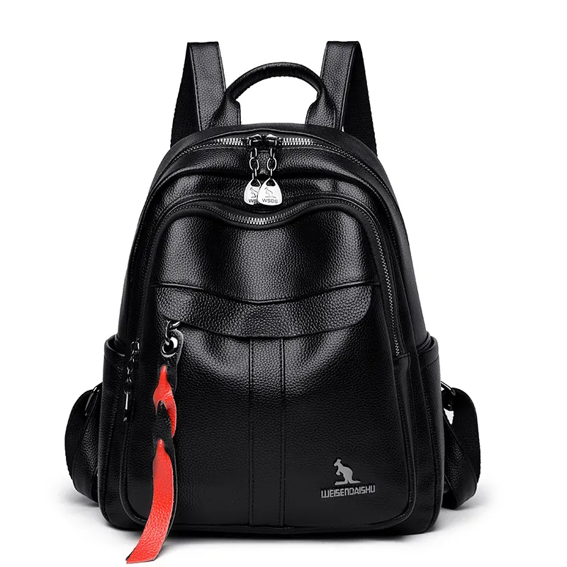 Fashion Women Backpack Lychee Grain PU Leather Large Capacity Travel School Bag Waterproof Multi Compartment Design