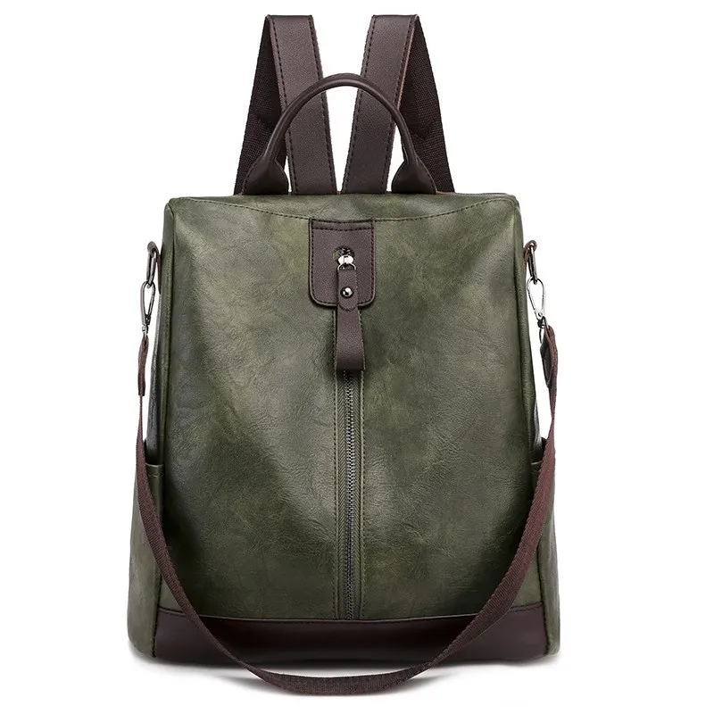 Sac À Dos Femme Cuir PU Souple Antivol Vintage Grande Capacité Voyage École Sac À Bandoulière Polyvalent