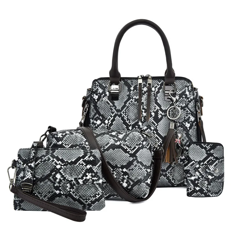 Women Bag PU Leather Snake Pattern Python Print Handbag Crossbody Pouch Wallet Fashion Casual Tassel Accessory