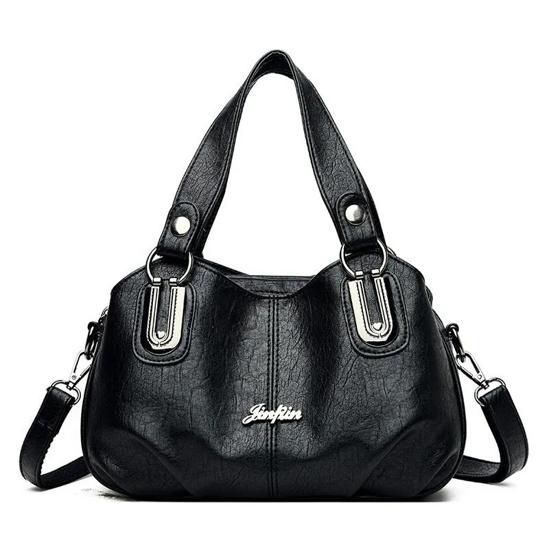 Vintage Women PU Leather Handbag Litchi Pattern Large Capacity Shoulder Bag With Detachable Strap Casual Top Handle
