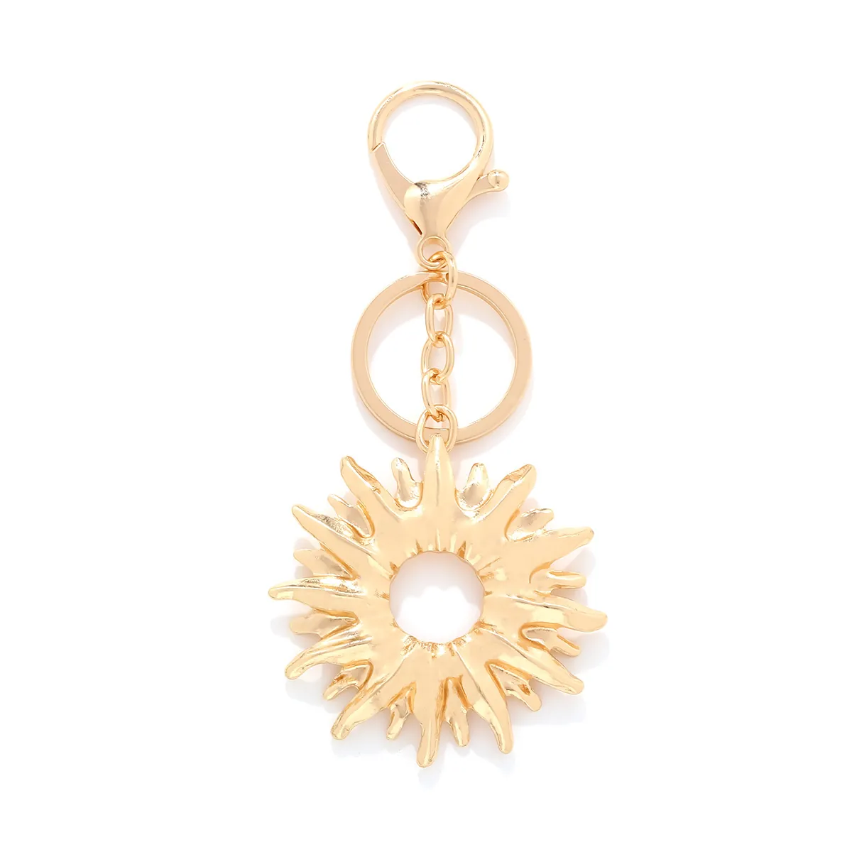 Golden Sun Pendant Keychain Alloy Sunburst Sunflower Bag Charm Creative Fashion Accessory For Women Shiny Gold Plated