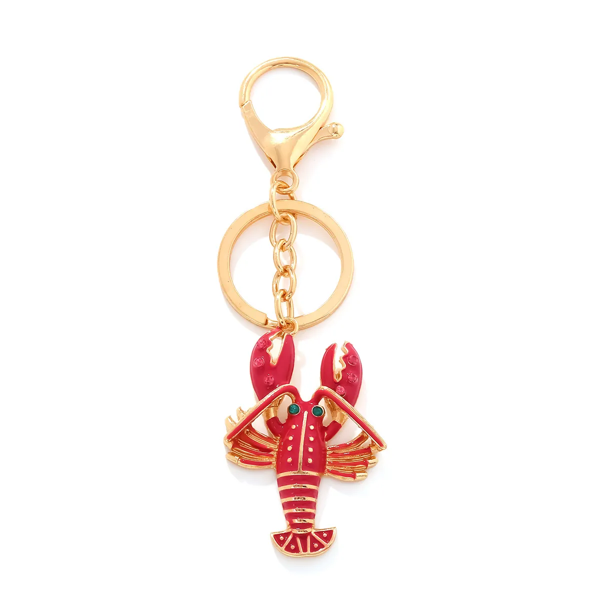 Lobster Keychain Red Enamel Oil Dripping Alloy Rhinestone Animal Pendant Creative Bag Charm Accessory Jewelry