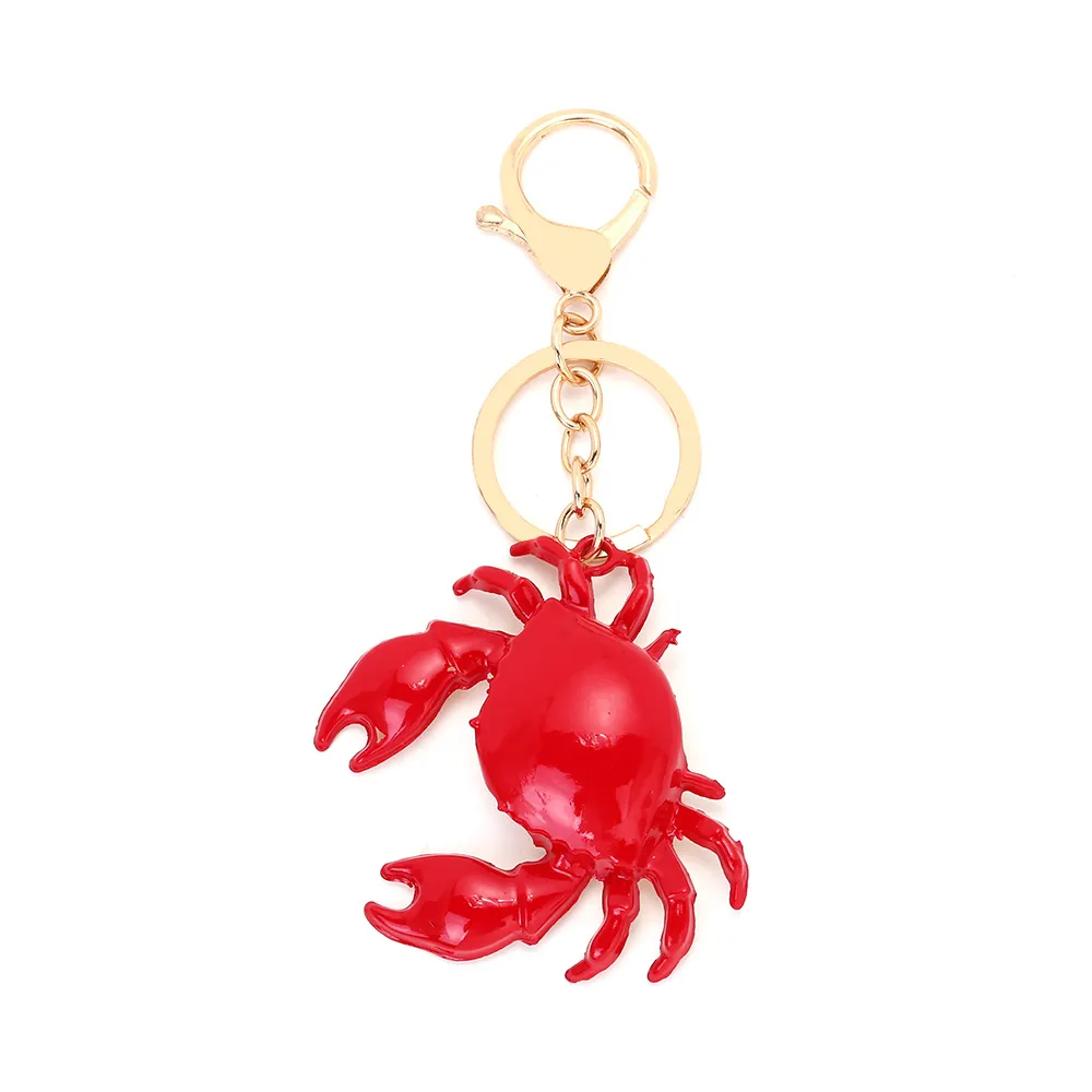 Creative Red Crab Keychain Alloy Marine Animal Pendant Gold Lobster Clasp Key Ring Bag Charm Accessory Fashion Jewelry