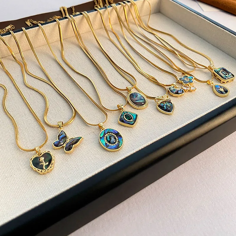 Collier Pendentif En Coquille D'Abalone Chaîne Serpent En Acier Inoxydable Plaqué Or Bijoux De Luxe Vintage Pour Femmes