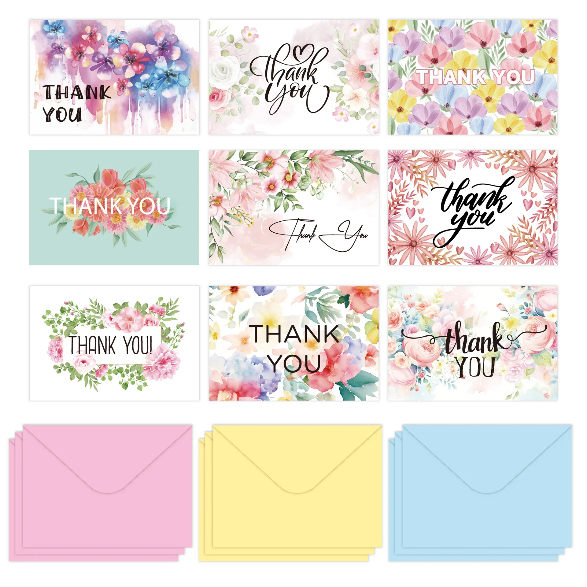 Wholesale Watercolor Floral Thank You Cards with Envelopes - Everful