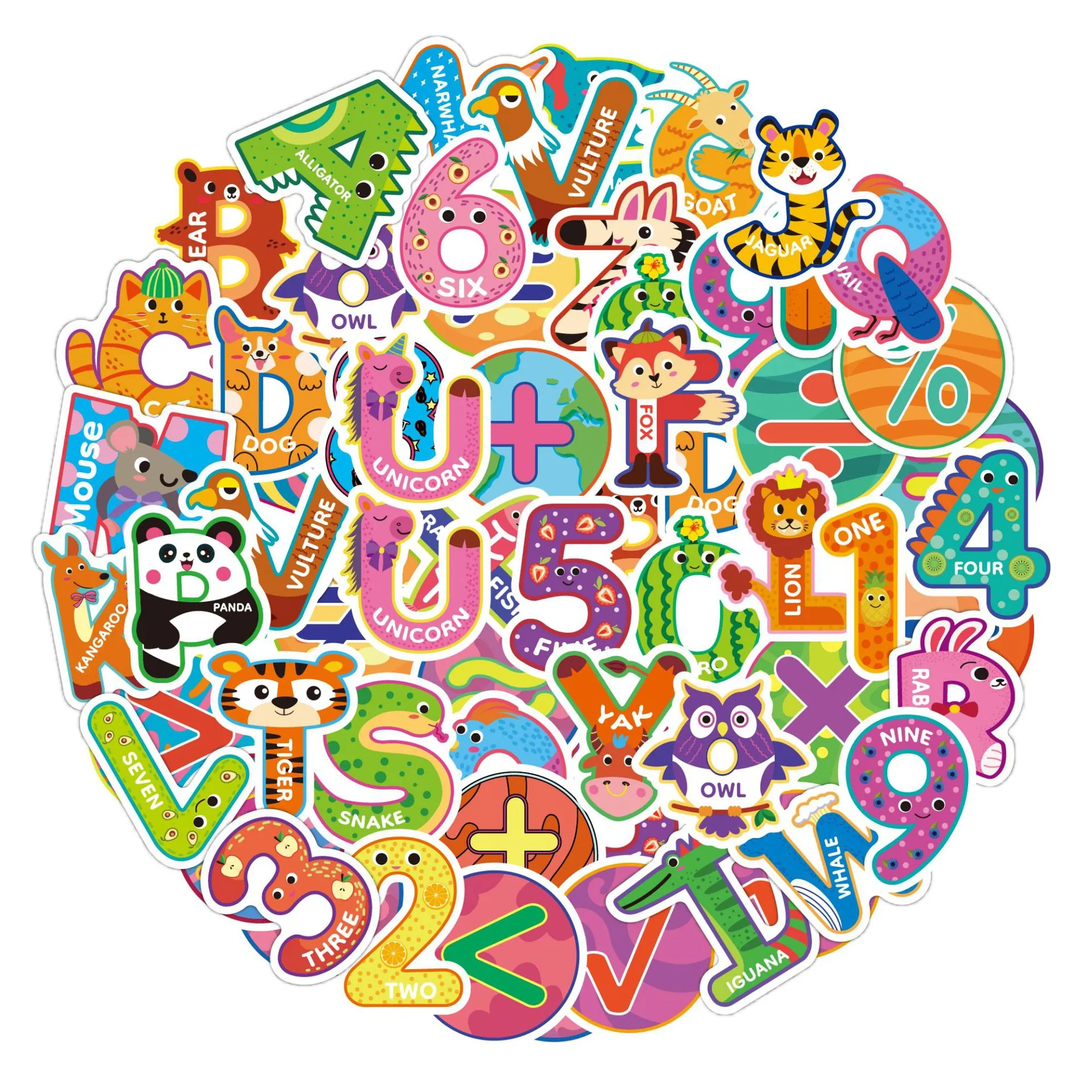 Autocollants Alphanumériques Animaux Dessins Animés Imperméables PVC Décoratifs Éducatifs Graffiti Pour Enfants Scrapbooking Journal