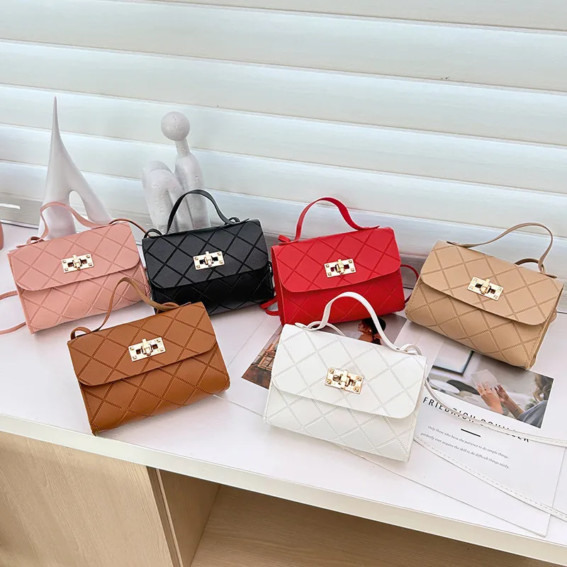 Bolso De Mano Pequeño Cuadrado Acolchado Para Mujer Cuero PU Cierre Giratorio Dorado Asa Bolso Bandolera Moda Casual