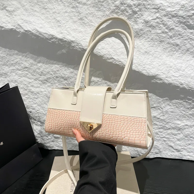 Sac À Bandoulière Mode En Cuir PU Avec Motif Crocodile Élégant Sac À Main Avec Fermoir Triangle Doré Pour Femmes