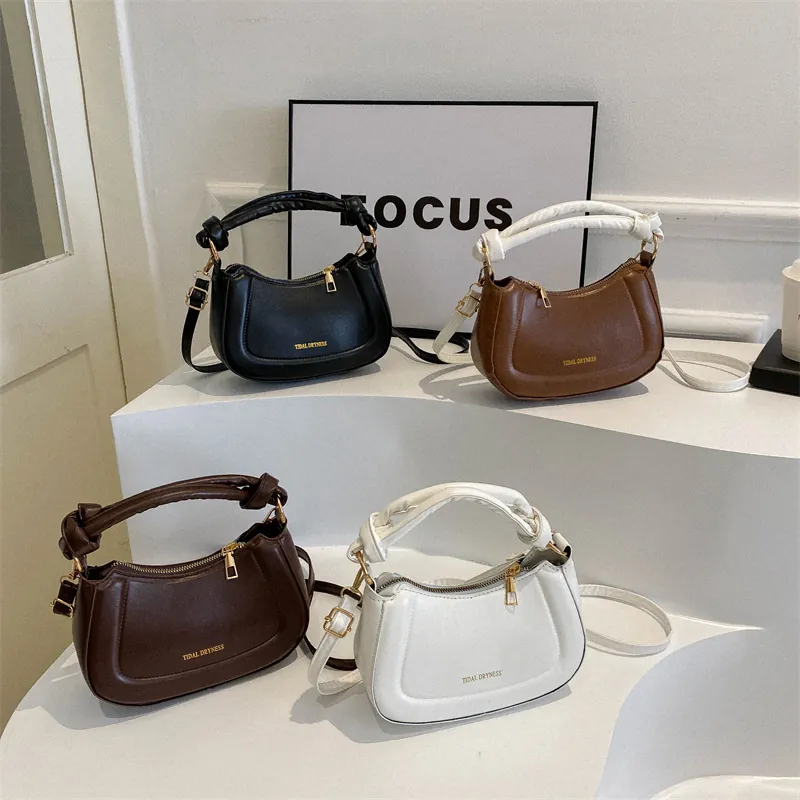 Sac Bandoulière Femme en Cuir PU Demi-Lune Minimaliste avec Poignée Nouée Sac à Épaule Décontracté Fourre-Tout Hobo
