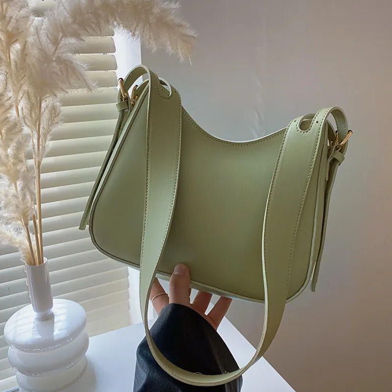 Hobo Bag For Women PU Leather Half Moon Shoulder Bag Adjustable Wide Strap Minimalist Solid Color Crossbody Purse