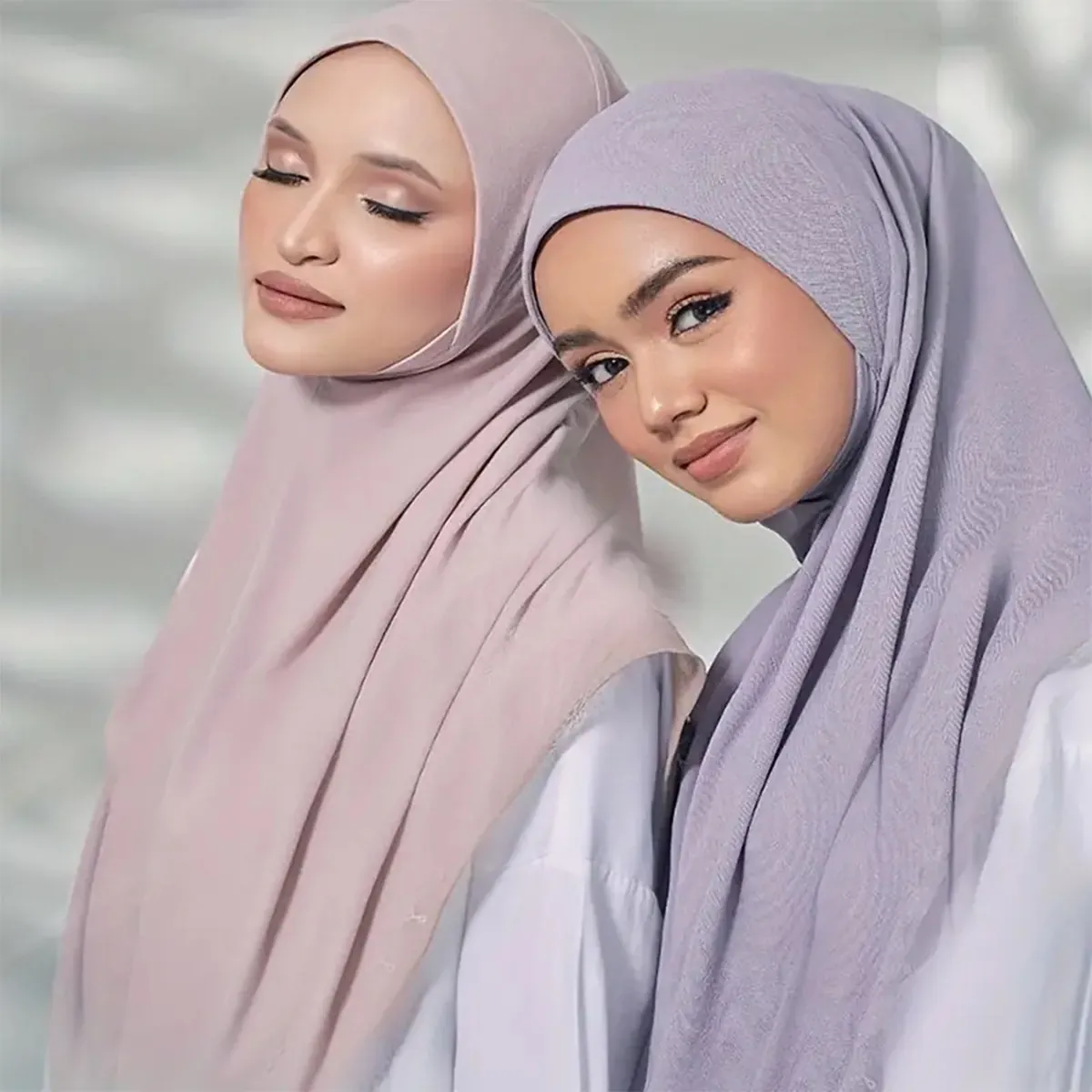 Women Muslim Instant Hijab Crystal Hemp Elastic Pull On Khimar Scarf Ready To Wear Solid Color Breathable Headscarf