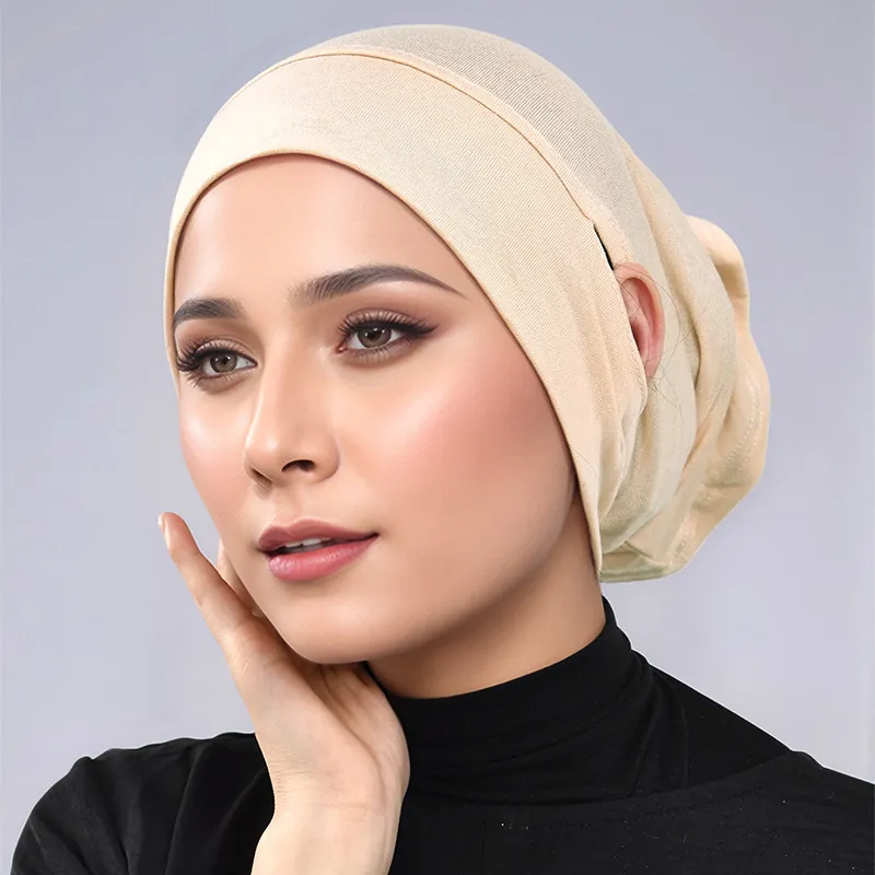 Inner Hijab Cap With Ear Holes Mercerized Cotton Elastic Undercap For Glasses And Headphones Muslim Bonnet Breathable