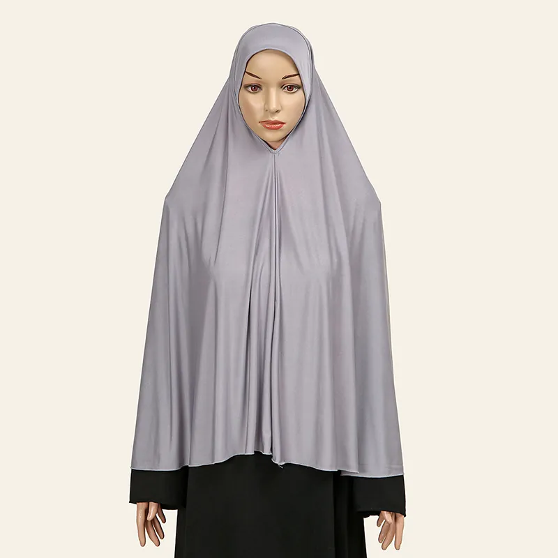 Women Long Khimar Hijab Crystal Hemp Pullover Plain Color Modest Muslim Prayer Headwear Elegant Scarf