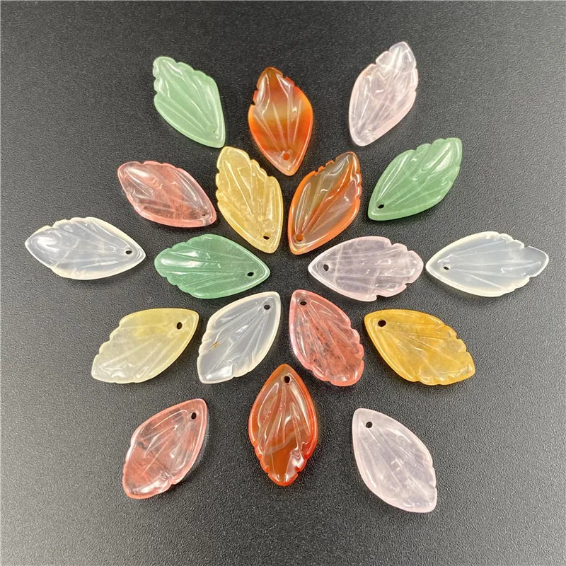 Natural Gemstone Petal Leaf Beads Engraved Agate Quartz Charms For DIY Jewelry Making Earrings Hairpin Vintage Style