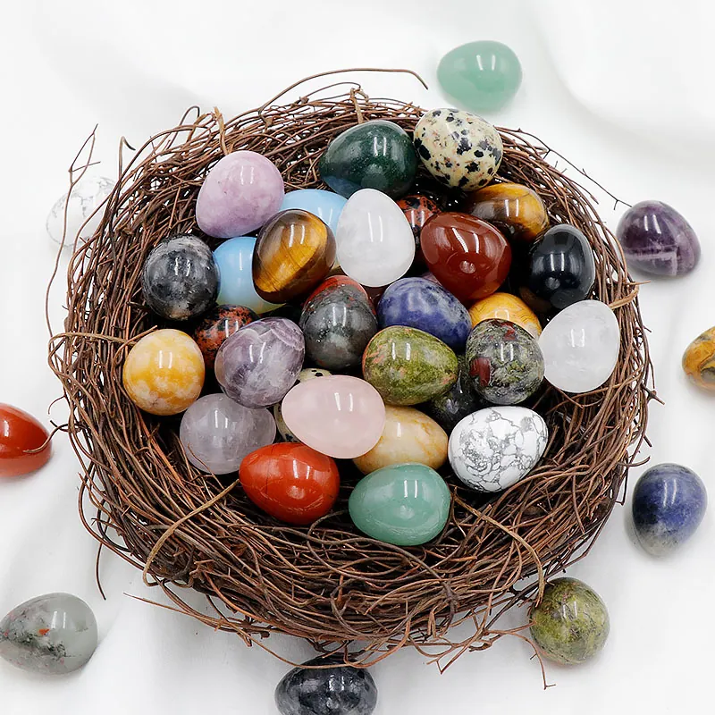 Egg Shaped Natural Gemstone Crystal Stone Polished Healing Energy Decorative Easter Eggs Multi Color