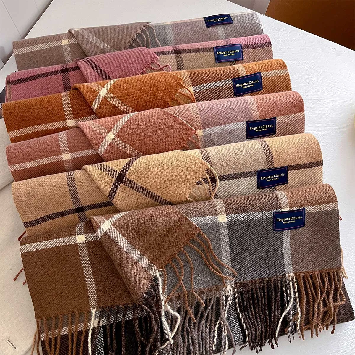 Plaid Scarf Imitation Cashmere Thickened Warm Shawl With Tassels Large Check Pattern For Autumn Winter Unisex