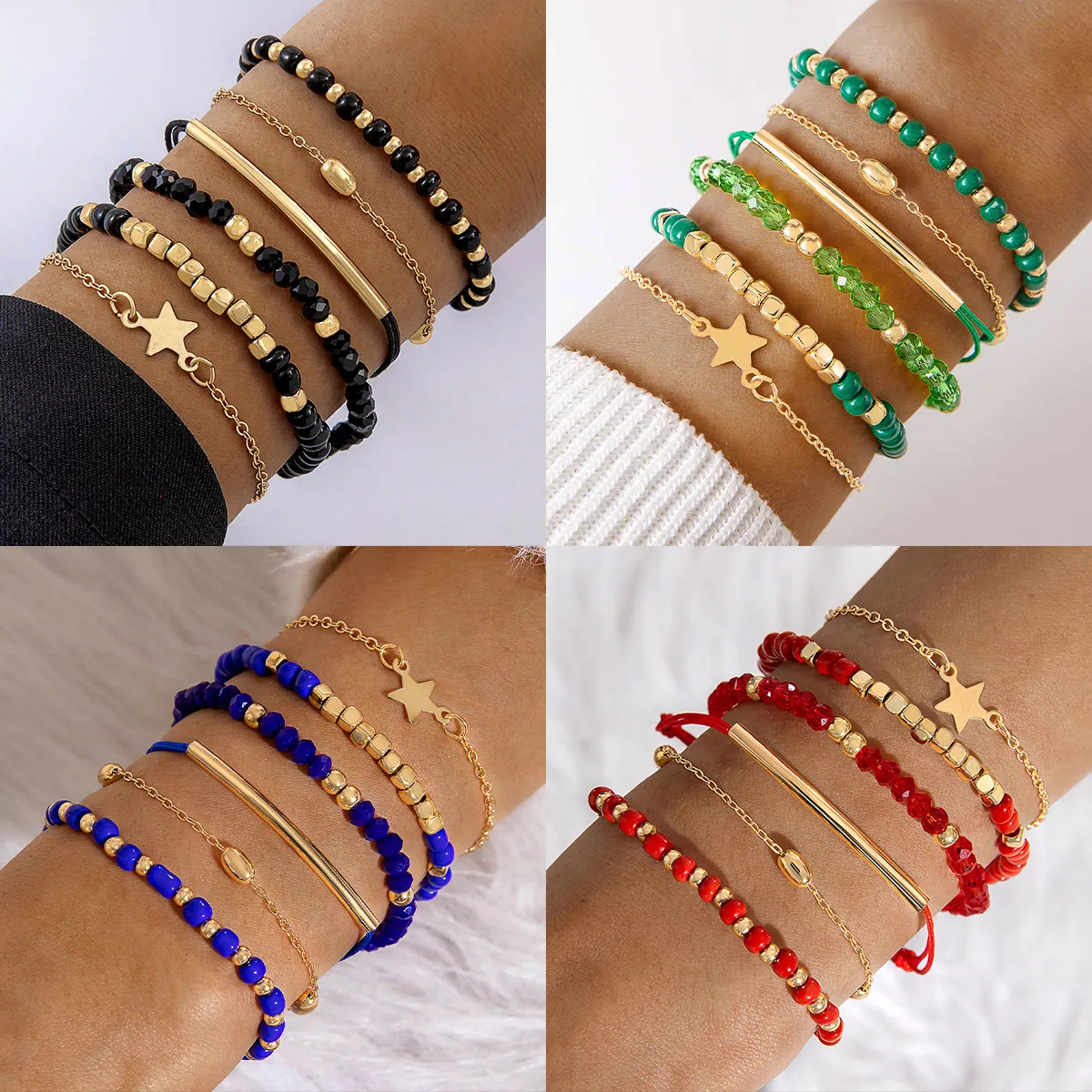 Bracelets Multicouches Bohémiens Avec Pendentif Étoile Perles En Alliage Et Corde Tissée Bijoux Vintage Pour Femmes