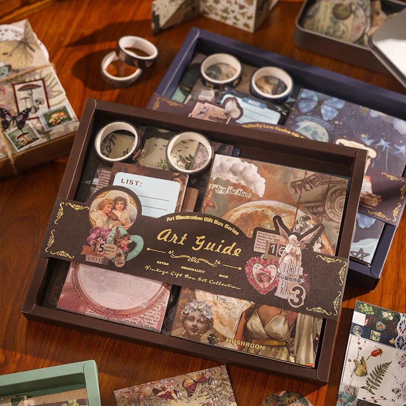 Vintage Stationery Gift Box Including A6 Notebook Stickers Washi Tape Memo Pads For Scrapbooking Journaling Retro Art