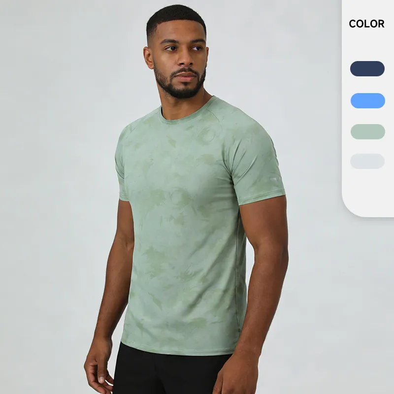 Men's Quick Dry Sports T-Shirt Marble Printed Round Neck Short Sleeve Running Fitness Top Polyester Spandex Athletic Tee