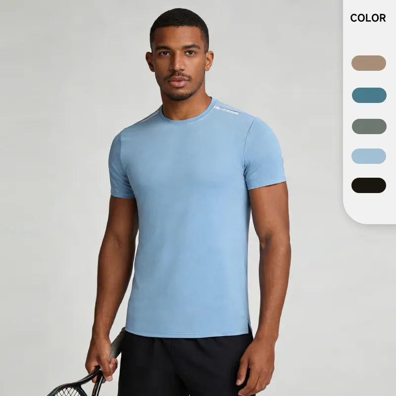 Men Quick Dry Sports T-Shirt Reflective Running Training Short Sleeve Tee 90 Percent Polyester 10 Percent Spandex Gym Top