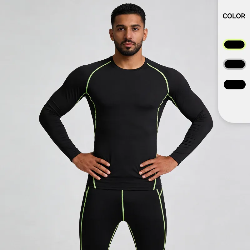 Men Compression Sports Suit Long Sleeve Top And Pants Polyester Spandex Quick Dry Breathable Gym Fitness Running Elastic