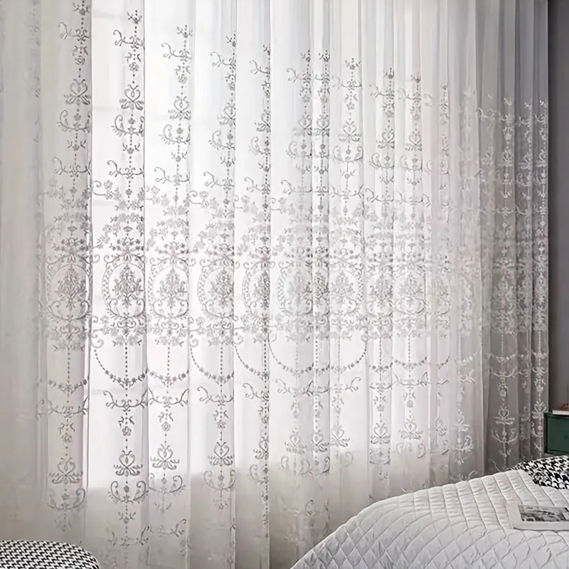 Tende Velate Ricamate a Fiori Europee Bianche con Pizzo Semi Oscurante per Camera da Letto Soggiorno Decorazione Casa