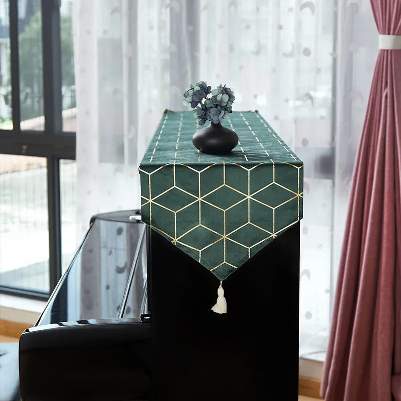 Table Runner Piano Cover Cloth Velvet Geometric Tassel Lace Jacquard Decorative Dustproof Protective Home Decor Luxury