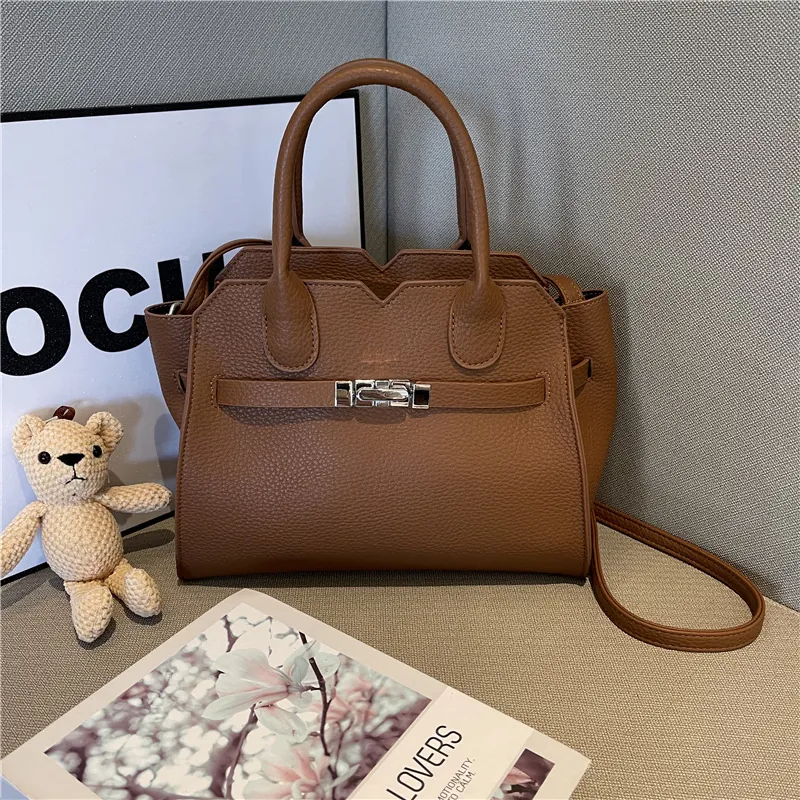 Women Handbag Lychee Texture PU Leather Top Handle Crossbody Bag With Detachable Shoulder Strap Retro Elegant Commuter