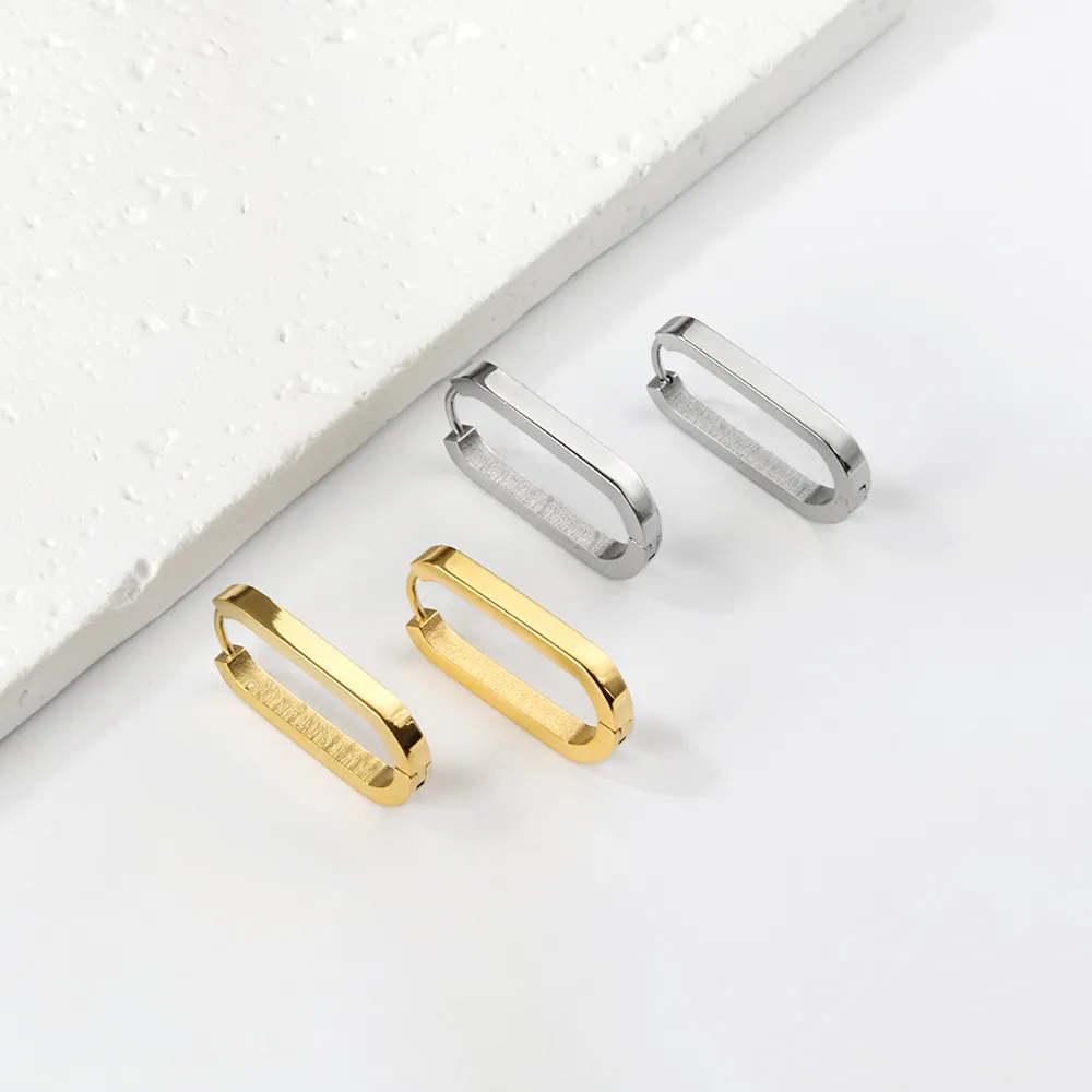Minimalist Stainless Steel Geometric Hoop Earrings For Women Gold Silver Plated Oval Star Heart Octagon Shape Fashion Jewelry