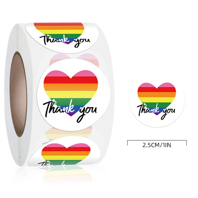 Thank You Aufkleber Herz Regenbogen Muster Haftpapier Für Geschenkverpackung Umschlagversiegelung Valentinstag Deko Etiketten