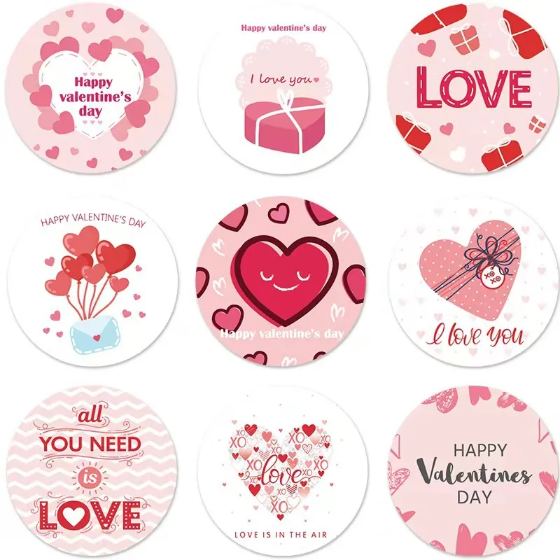 Valentine Day Stickers Round Heart Bear Pattern Adhesive Decorative Labels For Gift Wrapping Envelope Scrapbooking Romantic