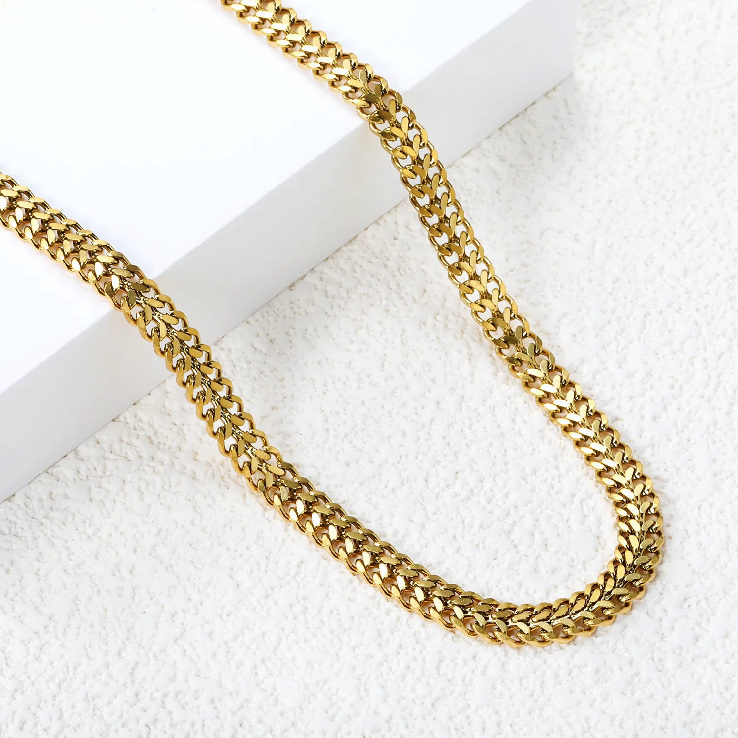 Minimalistische 18K Vergoldete Edelstahlkette Mit Zweireihiger Webstruktur Für Damen Herren Unisex Vielseitige Franco Cuban Link Halskette Schmuck