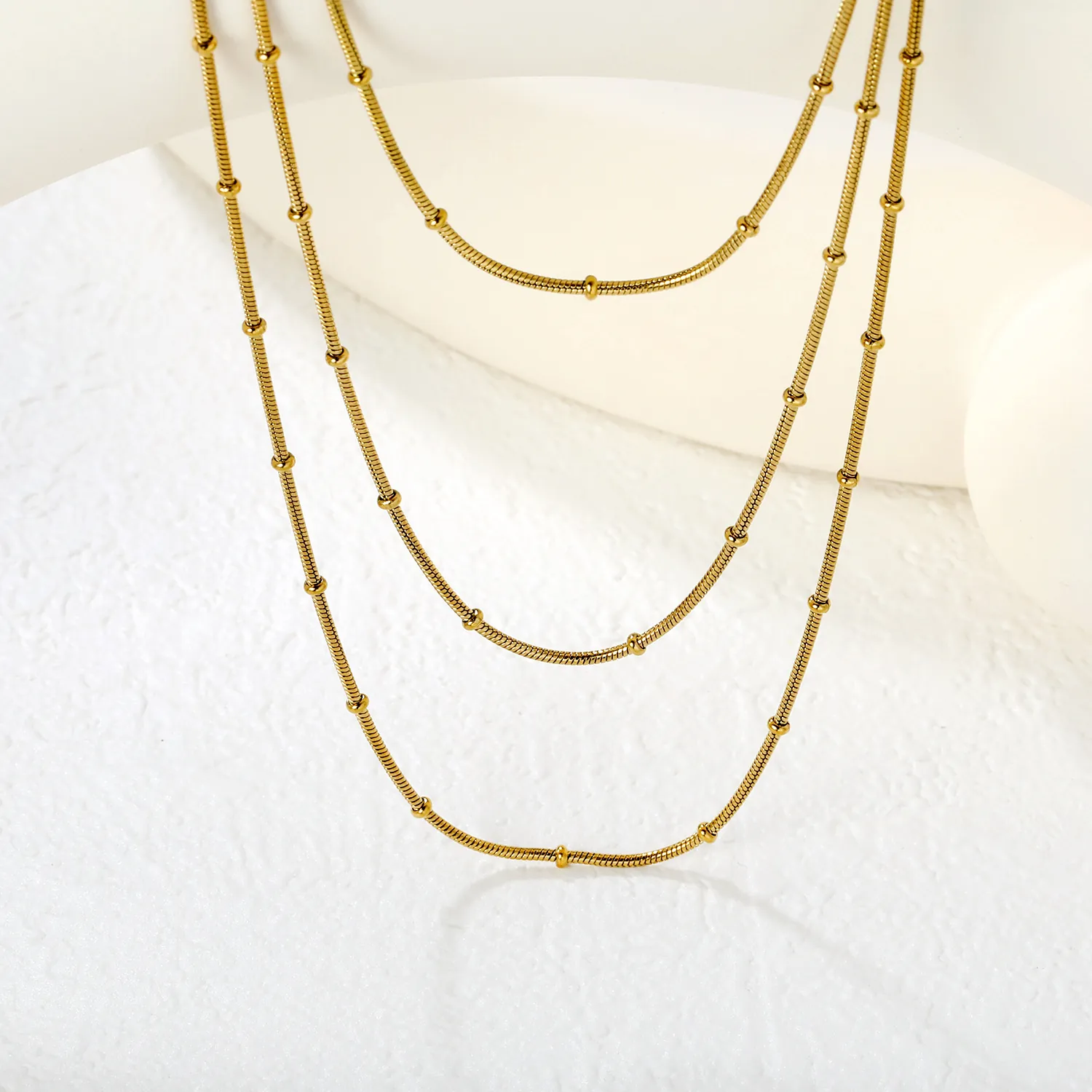 Minimalist Stainless Steel Layered Necklace Women Gold Silver Plated Multi Strand Snake Chain Geometric Sweater Chain