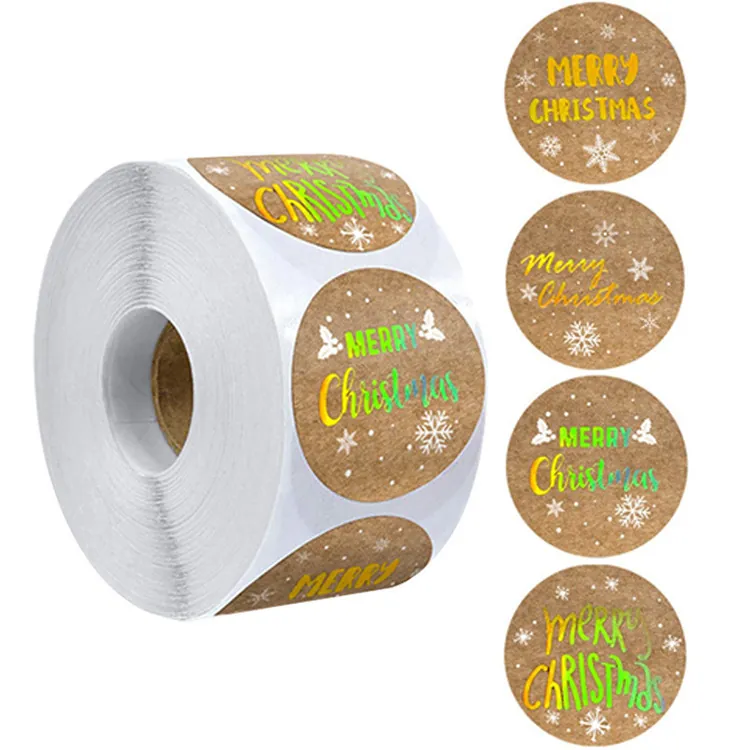 Christmas Stickers Kraft Paper Round Merry Christmas Labels For Gift Wrapping Envelope Sealing Festive Packaging Decor